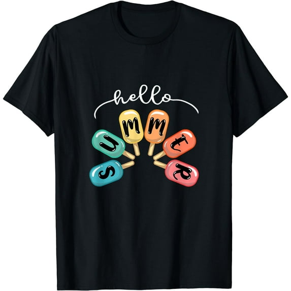 Hello Summer Ice Cream Popsicle Lovers Summer T-Shirt Black 3X-Large