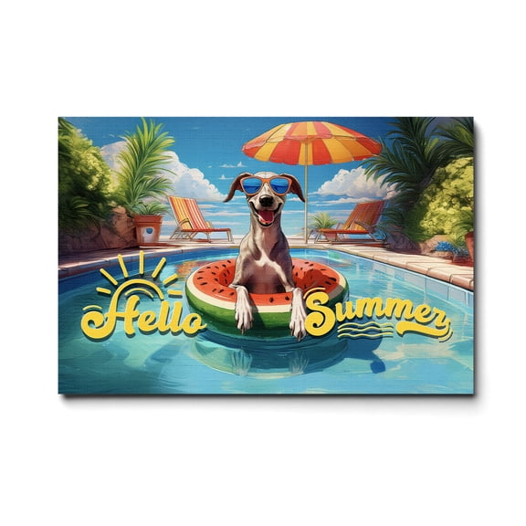 Hello Summer Italian Greyhound Pool Day on Watermelon Float Horizontal Matte Canvas Poster Greyhound Dog Lover Wall Art Home Decor - 13008