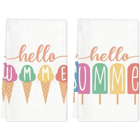 Hello Summer Kitchen Towels 18x26 Inch Set of 2 Popsicle Ice Cream Dish Towels Farmhouse Seasonal Decorative Hand Cloths for Kitchen Decoration$$Home Decor, Kitchen, & Other