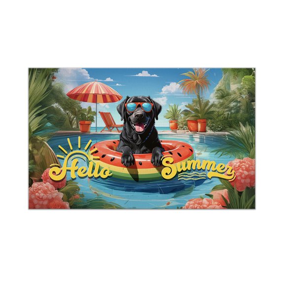 Hello Summer Labrador Retriever Pool Day on Watermelon Float Doormat Lab Dog Lover Gifts Indoor Outdoor Welcome Mat - 13008