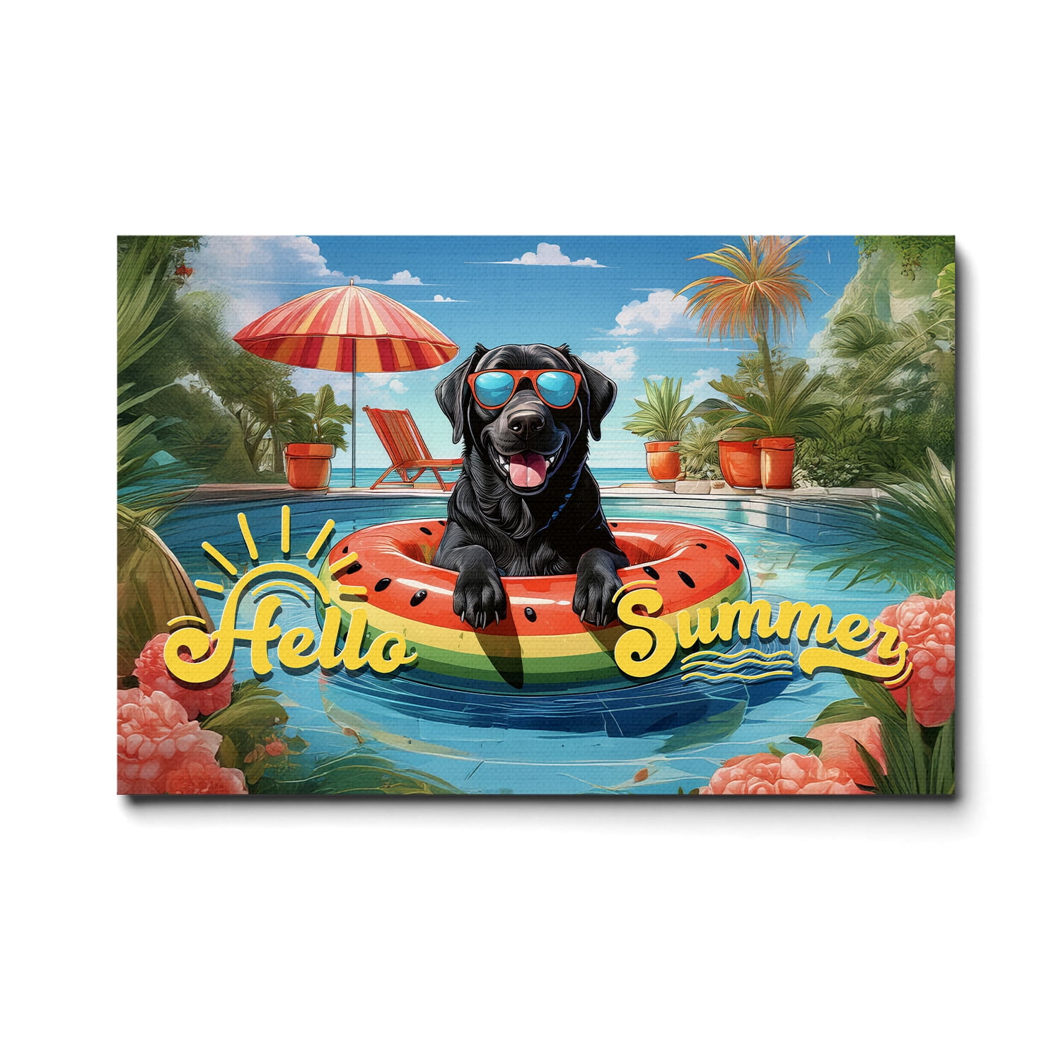 Hello Summer Labrador Retriever Pool Day on Watermelon Float Horizontal ...