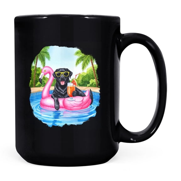 Hello Summer Labrador Retriever at Swimming Pool Flamingo Swim Ring Mug Lab Dog Lover Gifts Coffee Tea Cup - 12009
