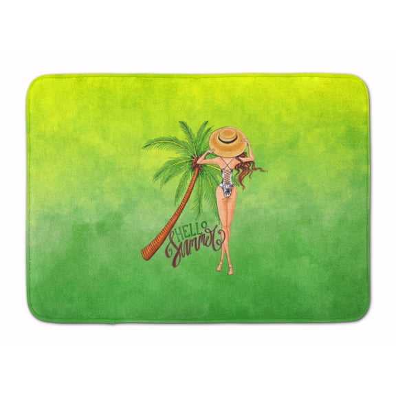 Hello Summer Lady in Swimsuit Machine Washable Memory Foam Mat