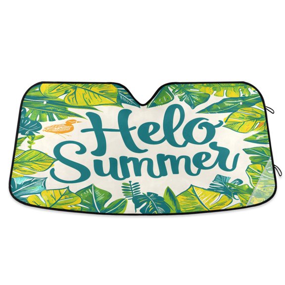 Hello Summer Leaf Car Windshield Sun Shade Foldable Car Front Window Visor Heat and UV Protection 53x23.5