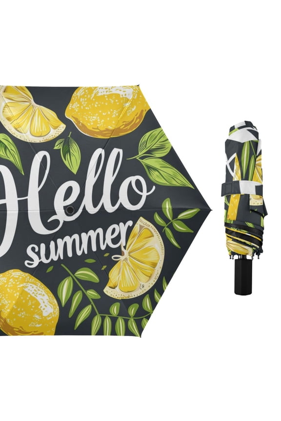 Hello Summer Lemon Leaf Compact Sun Umbrella Windproof Travel Umbrellas for Rain Strong Portable UV Protection
