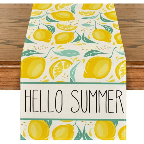 Hello Summer Lemon Table Runner, Seasonal Spring Summer Fruit Kitchen Dining Table Decoration for Home Party Decor 13 x 72 Inch