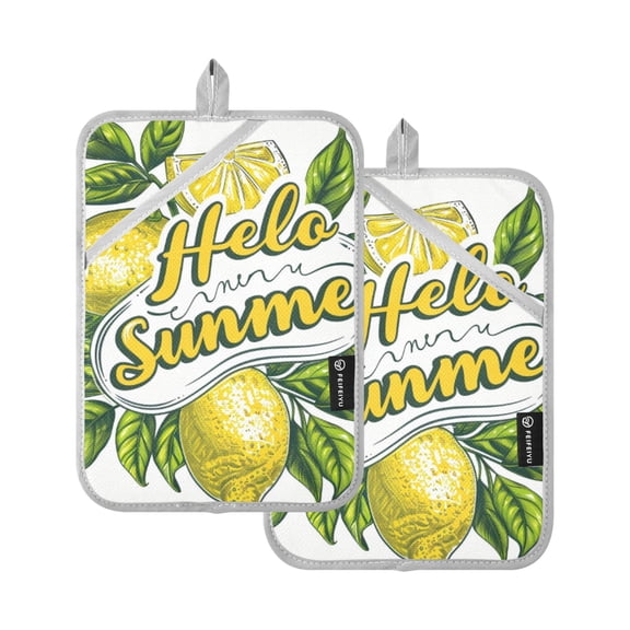 Hello Summer Lemons Oven Mitts 2 Pcs Pot Holders Sets Heat Resistant for Kitchen Cooking Baking 7"x9.8"