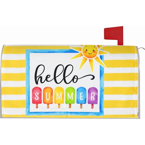 Hello Summer Mailbox Covers Magnetic Standard Size 18" x 21" Sun Summer Mail Box Post Letter Box Cover for Garden Outdoor Yard Decor