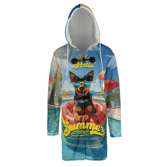 Hello Summer Miniature Pinscher Pool Day on Watermelon Float All Over Print 3D Hooded Duffle Toggle Coat Mini Pin Dog Lover - 13008