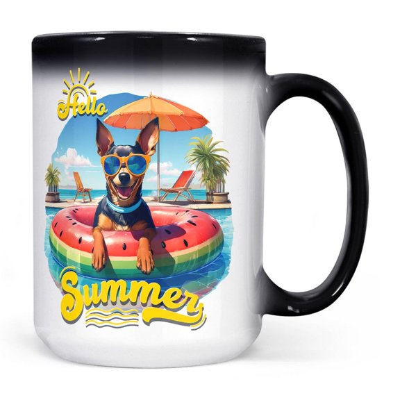 Hello Summer Miniature Pinscher Pool Day on Watermelon Float Heat Color Changing Mug Mini Pin Dog Lover Magic Coffee Mug - 13008