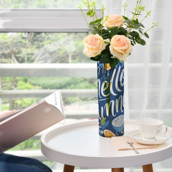Hello Summer Orange Flower Vase 11.8x3.9 inch Vases Clear Non Breakable Plastic for Modern Home Wedding Decor