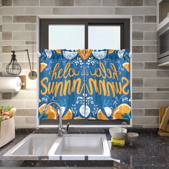 Hello Summer Oranges Kitchen Curtains Half Tier Curtain 2 Rod Pockets Bathroom Bedroom Cupborad Living Room 27"x24"
