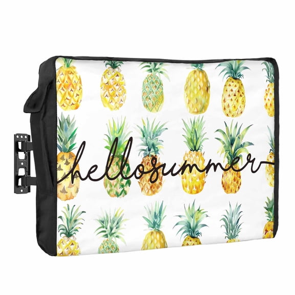 Hello Summer Outdoor TV Cover 70 to 75 inch Weatherproof Waterproof, Yellow Pineapple TV Enclosures with Remote Control Pocket Flat Screen Protector for Outside