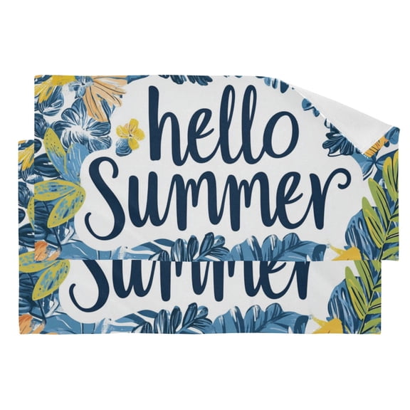 Hello Summer Palm Tree Leaves Hand Towel Absorbent Bath Towels for Bathroom Sports Gym 28" x 14" Set of 2