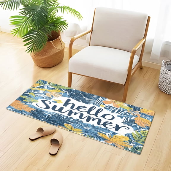 Hello Summer Palm Tree Leaves Plush Carpet Non Slip Runner Rug Absorbent Bath Mat 39" x 20"