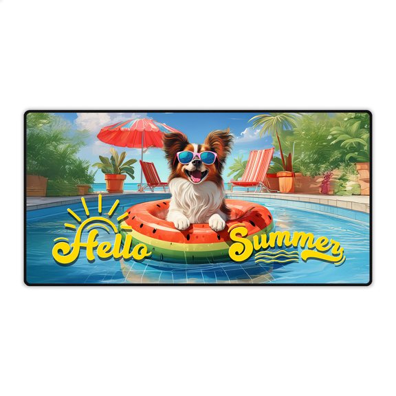 Hello Summer Papillon Pool Day on Watermelon Float Desk Mat Full Keyboard Mouse Pad Pap Butterfly Dog Lover Large Mousepad - 13008