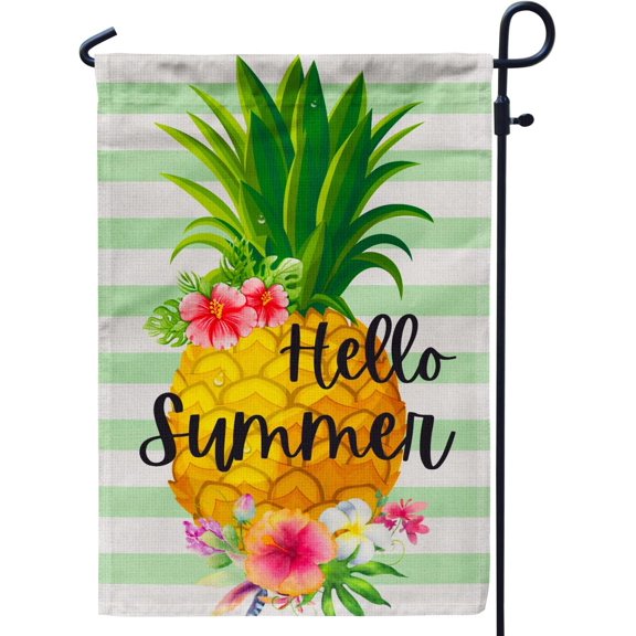 Hello Summer Pineapple Garden Flag, 12x18 Inch Flower Decorated Garden Flag - Perfect for Your Outdoor Hanging Decorations