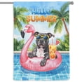 thumbnail image 1 of Hello Summer Pitbull at Swimming Pool Flamingo Swim Ring House Flag 28x40in Double Sided Terrier Dog Lover Outdoor Decor - 12009, 1 of 5