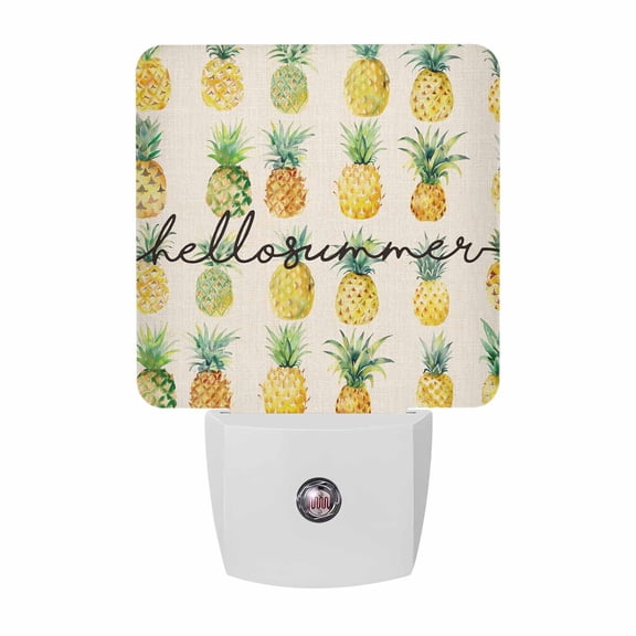 Hello Summer Plug-in LED Night Lights Pineapple Fresh Fruit Vintage Auto Dusk-to-Dawn Sensor for Bedroom, Bathroom, Kitchen, Nursery, Hallway, Stairs, Wall Home Decor