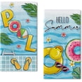 thumbnail image 1 of Hello Summer Pool Kitchen Dish Towels Set of 2, Duck Watermelon Swim Ring Flip Flops Ball Hand Towel Drying Baking Cooking Cloth, Palm Leaves Wave Stripes Seasonal Home Kitchen Decor 18x26, 1 of 6
