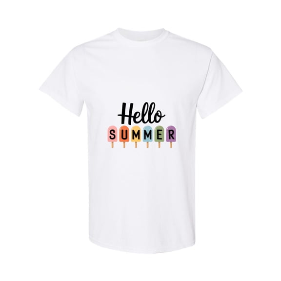 Hello Summer Popsicle Colorful Family Vacation Graphic T-Shirt, for men & women, up to size 5XL