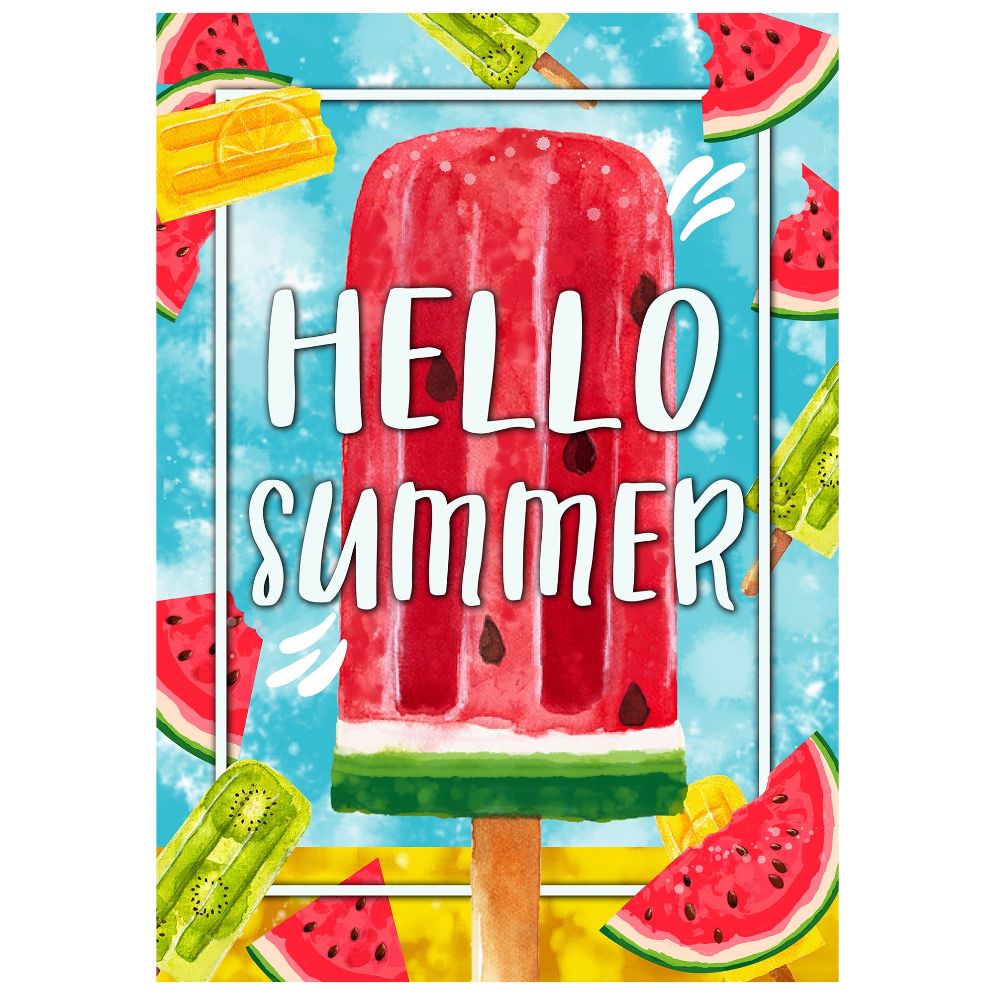 Hello Summer Popsicle and Watermelon Outdoor Garden Flag