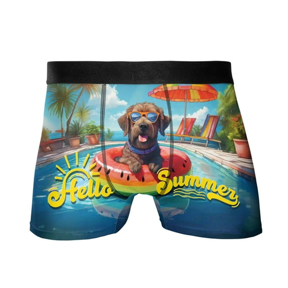 Hello Summer Portuguese Water Dog Pool Day on Watermelon Float All Over Print Boxer Briefs Underwear for Men Dad PWD Portie Fishing Dog Lover - 13008