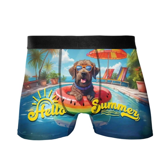 Hello Summer Portuguese Water Dog Pool Day on Watermelon Float All Over Print Boxer Briefs Underwear for Men Dad PWD Portie Fishing Dog Lover - 13008