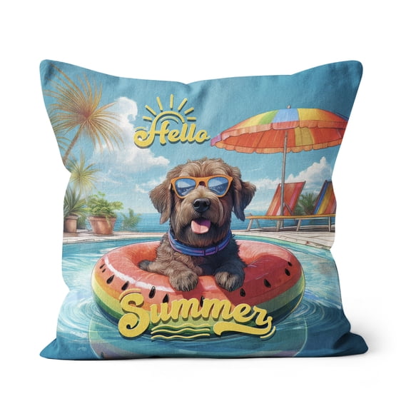 Hello Summer Portuguese Water Dog Pool Day on Watermelon Float Pillow Cushion Double Sided PWD Portie Fishing Dog Lover Throw Pillow - 13008
