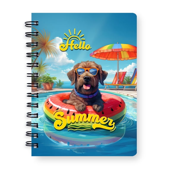 Hello Summer Portuguese Water Dog Pool Day on Watermelon Float Spiral Bound Journal PWD Portie Fishing Dog Lover 5x7in Spiral Notebook - 13008