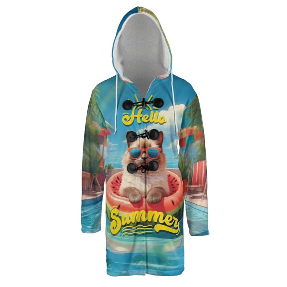 Hello Summer Ragdoll Pool Day on Watermelon Float All Over Print 3D Hooded Duffle Toggle Coat Cat Lover Kitten Owner Gifts Idea - 13008