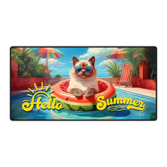 Hello Summer Ragdoll Pool Day on Watermelon Float Desk Mat Full Keyboard Mouse Pad Cat Lover Kitten Owner Gifts Idea Large Mousepad - 13008