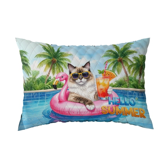Hello Summer Ragdoll at Swimming Pool Flamingo Swim Ring Quilt Pillowcase Cat Lover Kitten Owner Gifts Idea Throw Pillow Cover Bed Home Decor - 12009
