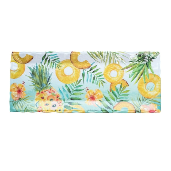 7.87" x 19" Hello Summer Pineapple Theme Serving Tray - Coastal Kitchen Decor
