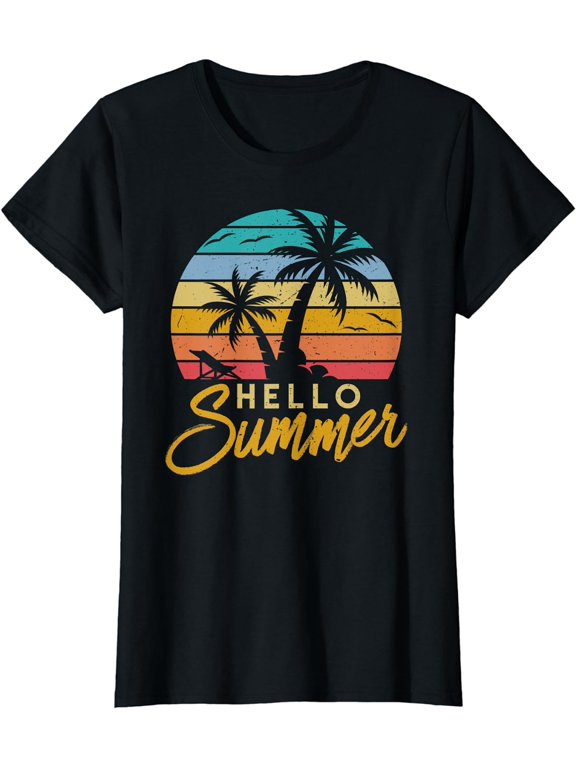 Hello Summer Retro Beach Vacation T-Shirt