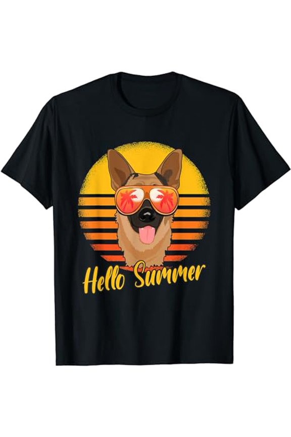 Hello Summer Retro Sunset Beach Vacation German Shepherd T-Shirt