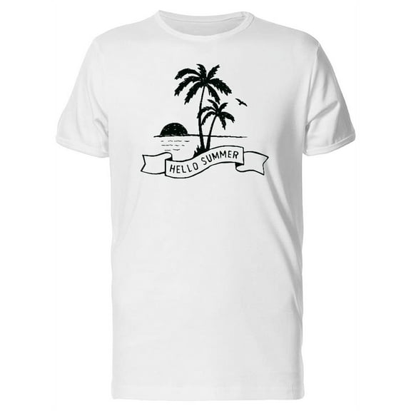 Hello Summer Ribbon & Palms T-Shirt Men -Image by Shutterstock, Male Large