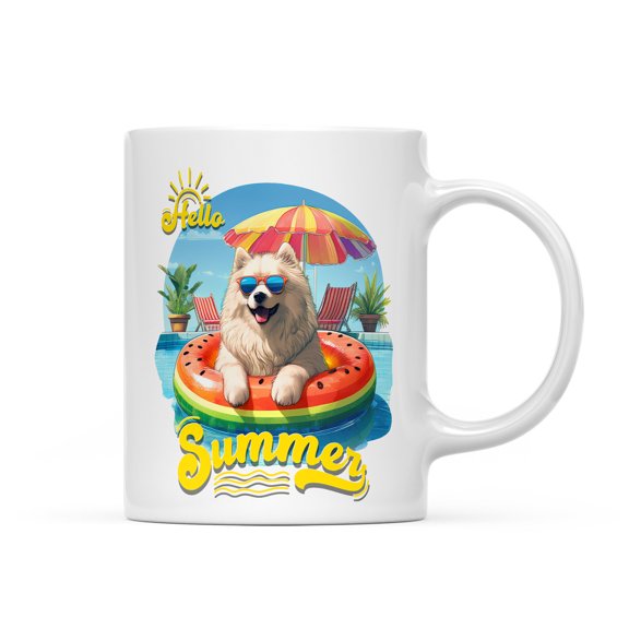 Hello Summer Samoyed Pool Day on Watermelon Float Mug Siberian Sammy Dog Lover Coffee Tea Cup - 13008