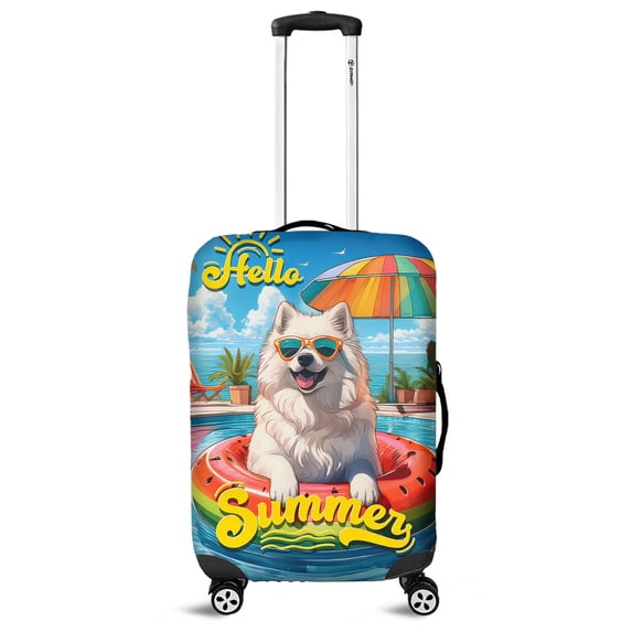 Hello Summer Samoyed Pool Day on Watermelon Float Travel Luggage Cover Siberian Sammy Dog Lover Suitcase Dust Protective Decor - 13008