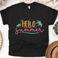 thumbnail image 1 of Hello Summer Shirt – Fun Tropical Palm Tree Graphic Tee, Black, Size 5XL, 1 of 6