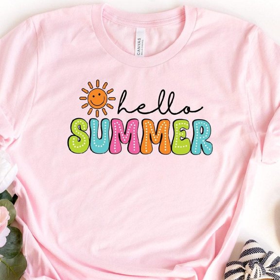 Hello Summer Shirt Vacation Shirt Colorful Holiday TShirt Beach Shirts Family Vacation App