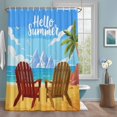thumbnail image 1 of Hello Summer Shower Curtains for Bathroom, Beach Sandy Chairs Bird Green Tree Coastal Washable Fabric Shower Curtain with Hooks Waterproof Bathroom Decor Sets, 72 x 72 Inches, 1 of 9