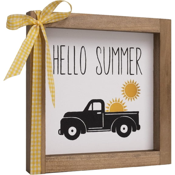 Hello Summer Sign, 66 Inch Wood Framed Truck Wall Decor, Summer Decoration for Home Farmhouse Kitchen Table Shelf Tiered Tray Indoor