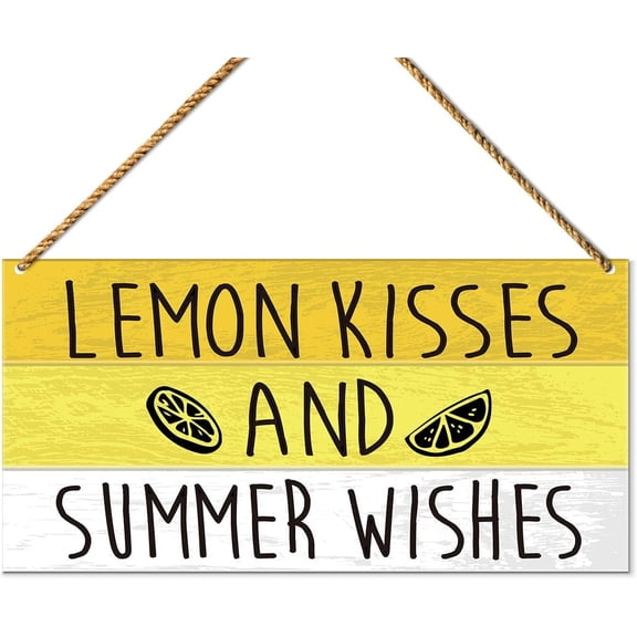 Hello Summer Sign Decor for Front Door, Lemon Kisses and Summer Wishes, Summer Lemon Welcome Sign for Home Porch Decor Kitchen Dining Room Wall Art Summer Decoration for Home Office Bedroom Outdoor