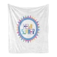 thumbnail image 1 of Hello Summer Soft Flannel Fleece Blanket, Retro Funky Typographic Design Print and Geometrical Shapes in Lively Colors, Cozy Plush for Indoor and Outdoor Use, 50" x 70", Multicolor, by Ambesonne, 1 of 5