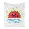 thumbnail image 1 of Hello Summer Soft Flannel Fleece Blanket, Watermelon Slice Motif with Hand Drawn Ocean Waves Summer Season Themed Exotic, Cozy Plush for Indoor and Outdoor Use, 50" x 70", Multicolor, by Ambesonne, 1 of 5