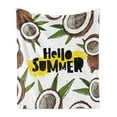 thumbnail image 1 of Hello Summer Soft Flannel Fleece Throw Blanket, Abstract Summertime Concept Wording in Trend Lettering and Coconut Halves, Cozy Plush for Indoor and Outdoor Use, 70" x 90", Multicolor, by Ambesonne, 1 of 5
