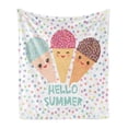 thumbnail image 1 of Hello Summer Soft Flannel Fleece Throw Blanket, Flavored Ice Cream Cones Topping with Lettering and Polka Dots Childish, Cozy Plush for Indoor and Outdoor Use, 70" x 90", Multicolor, by Ambesonne, 1 of 5