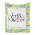 thumbnail image 1 of Hello Summer Soft Flannel Fleece Throw Blanket, Hand Lettering Phrase Print in Frame with Radiant Yellow Whole Pineapples, Cozy Plush for Indoor and Outdoor Use, 70" x 90", Multicolor, by Ambesonne, 1 of 5