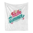 thumbnail image 1 of Hello Summer Soft Flannel Fleece Throw Blanket, Handwritten Vintage Calligraphy with Floral Details, Cozy Plush for Indoor and Outdoor Use, 60" x 80", Sea Green Magenta, by Ambesonne, 1 of 5